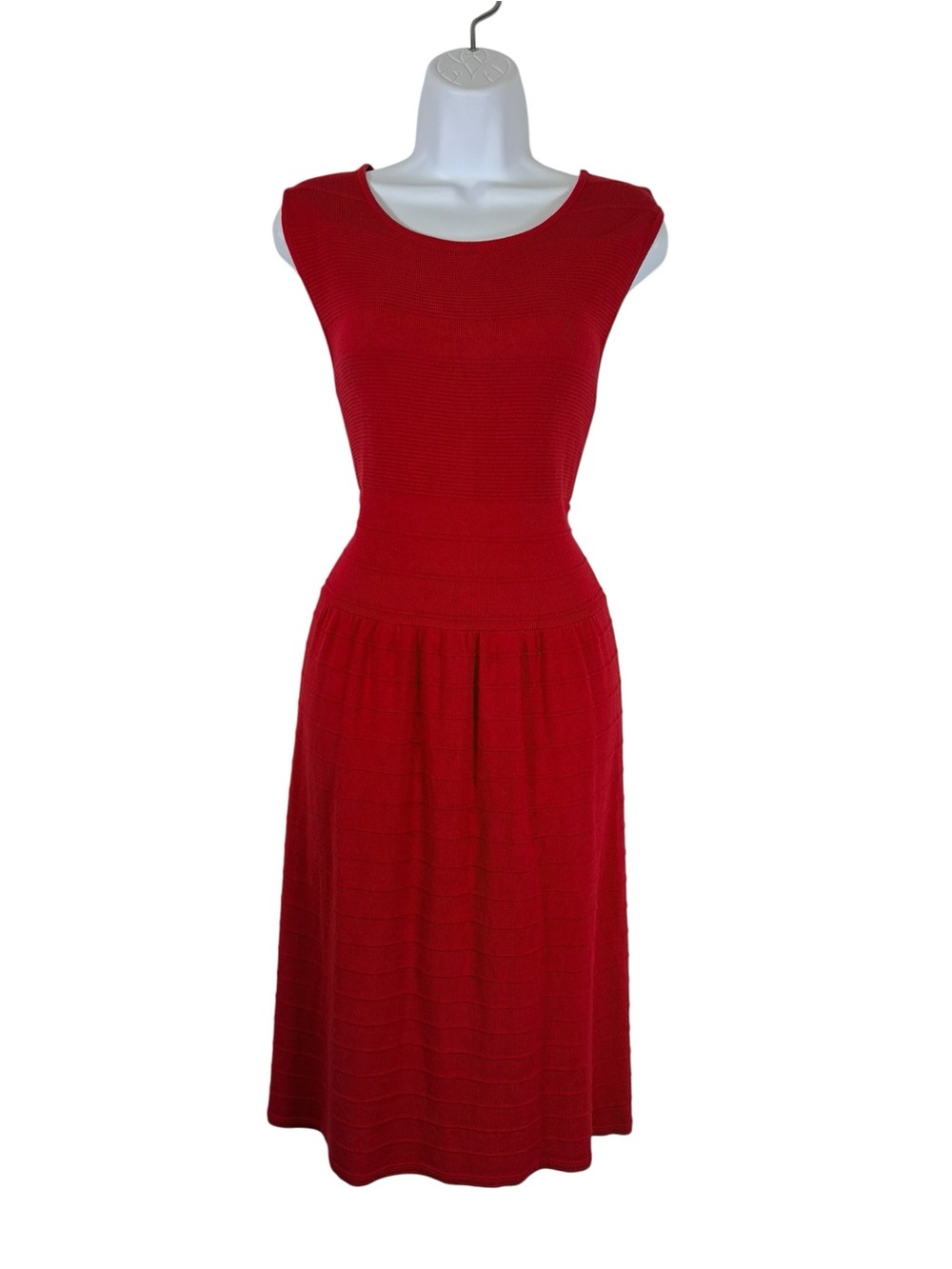 APT 9 Red Sleeveless Knit Midi Dress Medium Fit & Flare Stretch SMALL FLAW READ